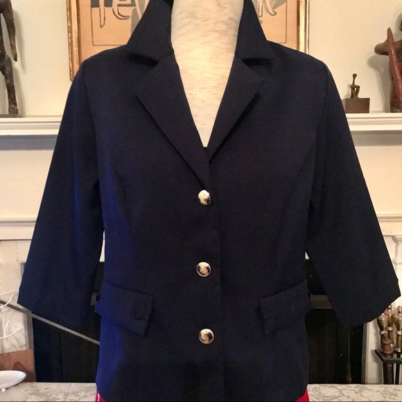 Vintage eighties BFA Classics blue lapel blazer with 3/4 sleeves. Size S. EUC - Picture 2 of 8